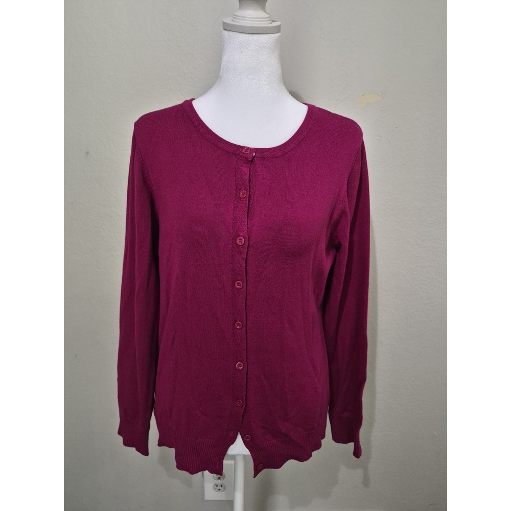 Allsense Women's  Button Down Sweater Large Magenta Minimalist Preppy Feminine